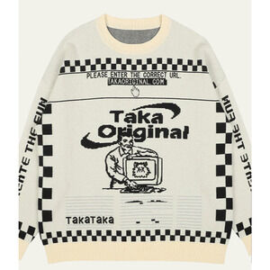 TAKA Original Moody Bob Mosaic Checkboard Knit Jumper Sweater Size Large Cream